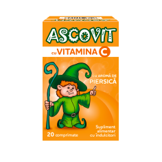 Ascovit cu Vitamina C aroma de piersica, 20 comprimate