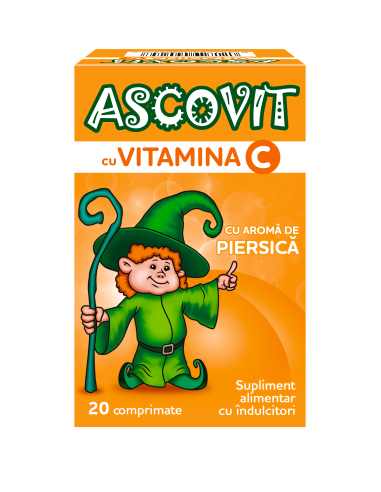 Ascovit cu Vitamina C aroma de piersica, 20 comprimate - IMUNITATE-COPII - GSK SRL OMEGA PHARMA