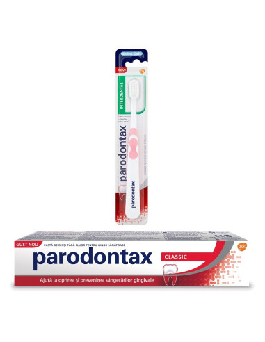 Pachet Pasta de dinti Classic Parodontax, 75 ml + Periuta de dinti Interdental Parodontax, Extra Soft, Gsk - PARODONTOZA - PARODONTAX