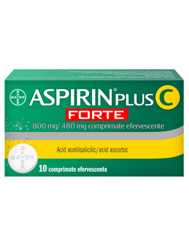 Aspirin Plus C Forte 800 mg/480 mg, 10 comprimate efervescente, Bayer -  - BAYER