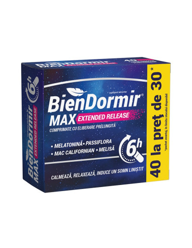 Bien Dormir Max Extended Release, 30 comprimate + 10 comprimate, Fiterman - STRES-SI-SOMN - FITERMAN