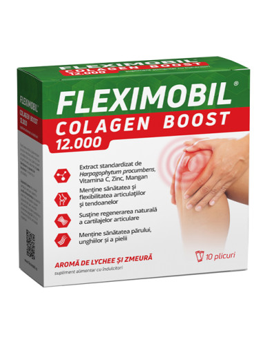 Fleximobil Colagen Boost 12000, Lychee + Zmeura, 10 plicuri, Fiterman -  - FITERMAN
