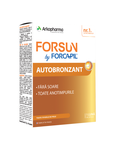 Forcapil Forsun Autobronzant, 30 capsule Arkopharma - VITAMINE-PAR-PIELE-UNGHII - FORCAPIL