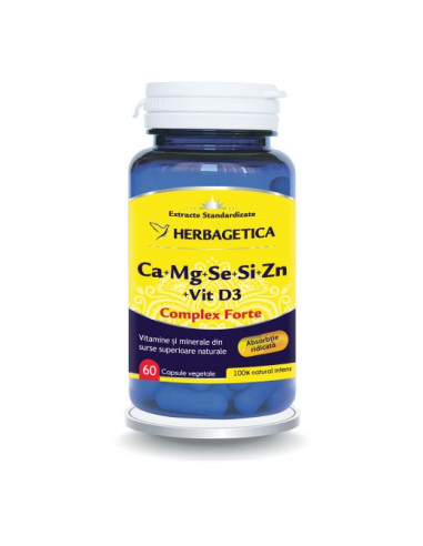 Ca+Mg+Se+Si+Zn Organice cu Vitamina D3, 60 capsule, Herbagetica -  - HERBAGETICA