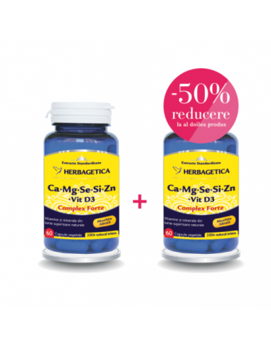 Ca+Mg+Se+Si+Zn cu vit D3, 60 capsule+ 60 capsule, (50% reducere la al doilea produs) Herbagetica -  - HERBAGETICA
