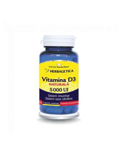 Vitamina D3 Naturala 5000UI, 60 capsule, Herbagetica - UZ-GENERAL - HERBAGETICA
