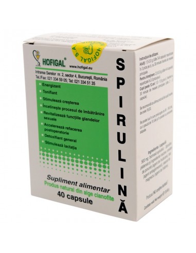 Spirulina 500 mg, 40 capsule, Hofigal - TONICE-GENERALE - HOFIGAL