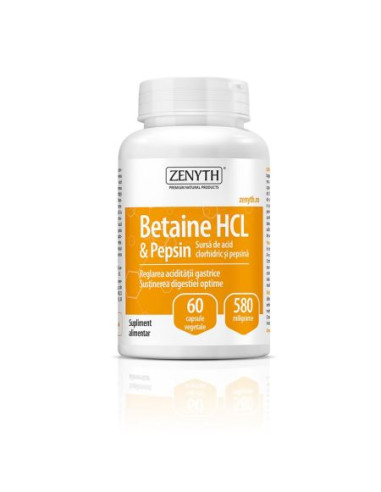 Betaine HCL & Pepsin 580mg, 60 capsule, Zenyth - SUPLIMENTE - ZENYTH PHARMACEUTICALS SRL