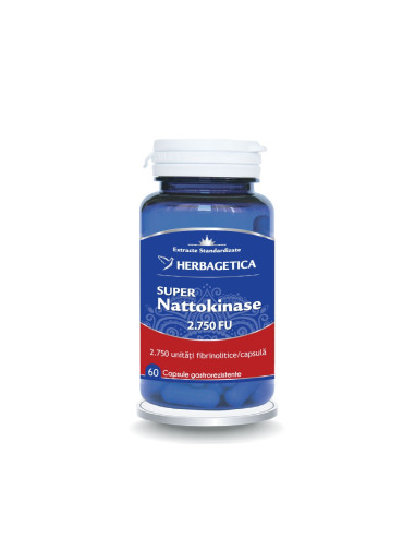 Super Nattokinase 2.750 FU, 60 capsule, Herbagetica - AFECTIUNI-CARDIOVASCULARE - HERBAGETICA