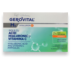 Fiole cu acid hialuronic si vitamina C Gerovital H3 Hyaluronic C, 10 x 2 ml, Farmec