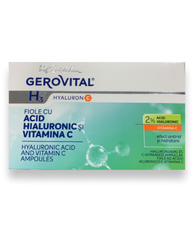 Fiole cu acid hialuronic si vitamina C Gerovital H3 Hyaluronic C, 10 x 2 ml, Farmec - ANTIRID - GEROVITAL
