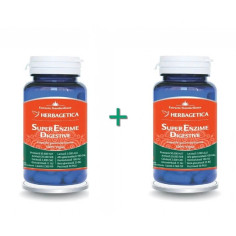 Super Enzime Digestive, 30 capsule +30 capsule, -50% la al doilea produs, Herbagetica