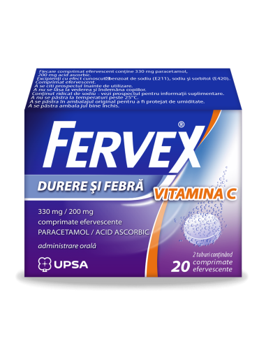 Fervex Durere si Febra Vitamina C, 330 mg/200 mg, 20 comprimate efervescente -  - BRISTOL-MYERS SQUIBB
