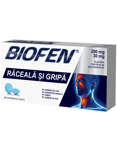 Biofen Raceala si Gripa 200mg/30mg, 20 comprimate filmate, Biofarm -  - BIOFARM