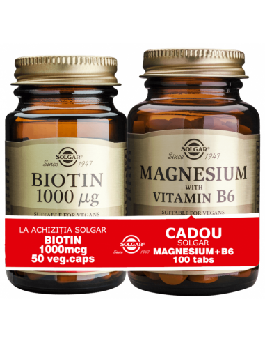 Biotin 1000 mcg,  50 capsule + MgB6, 100 tablete, Solgar - UZ-GENERAL - SOLGAR