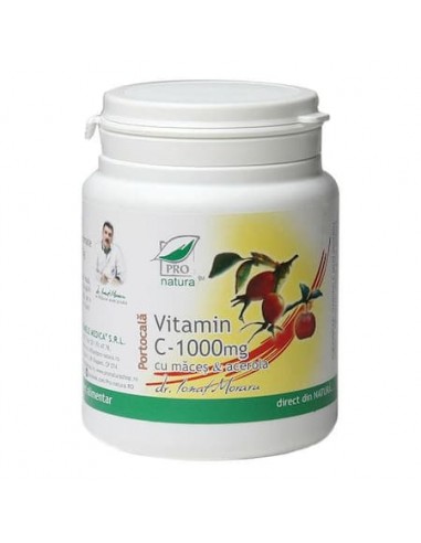 Vitamina C 1000mg cu macese si acerola cu zmeura, 100 comprimate, Pro Natura -  - PRO NATURA