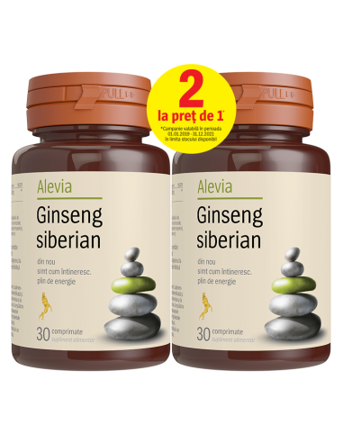 Pachet Ginseng Siberian, 30 comprimate, Alevia (1+1) - TONICE-SEXUALE-BARBATI - ALEVIA