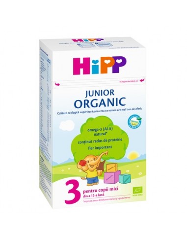 Lapte praf Hipp 3 Organic Junior 1+, pentru copii in crestere, 500g - FORMULE-LAPTE - HIPP