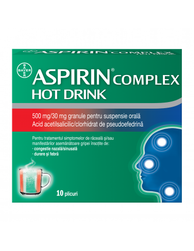 Aspirin Complex Hot Drink 500 mg/30 mg granule, 10 plicuri, Bayer - RACEALA-GRIPA - BAYER