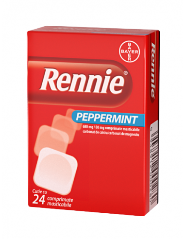 Rennie Peppermint 680 mg/80 mg, 24 comprimate masticabile, Bayer - STOMAC-SI-ACIDITATE - BAYER