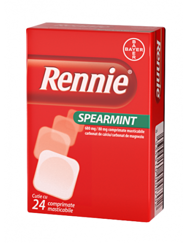 Rennie Spearmint 680 mg/80 mg, 24 comprimate masticabile, Bayer -  - BAYER