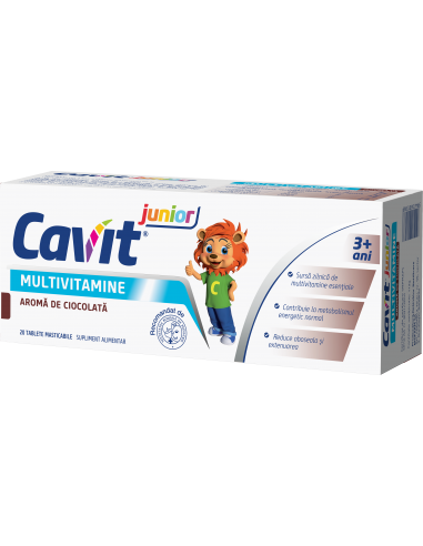 Cavit Junior, ciocolata, 20 tablete masticabile, Biofarm - VITAMINE-SI-MINERALE - BIOFARM
