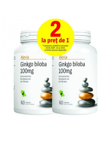 Pachet Ginkgo Biloba 100 mg, (1+1) - MEMORIE-SI-CONCENTRARE - ALEVIA