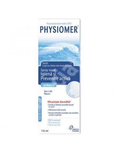 Spray nazal cu apa de mare izotona Physiomer Gentle Jet Normal, 135 ml, Omega Pharma - NAS-INFUNDAT - HIPOCRATE 2000