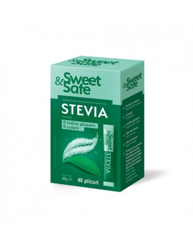 Indulcitor natural Stevia, 40 plicuri, Sweet & Safe - DIABET - SWEET&SAFE