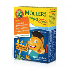 Moller's Pestisori gumati cu Omega-3 si aroma de lamai si portocale, 36 jeleuri