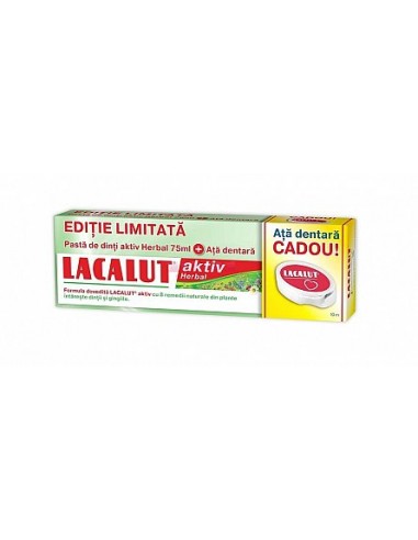 Pasta de dinti Lacalut Aktiv Herbal, 75 ml + Cadou Ata dentara - PARODONTOZA - LACALUT