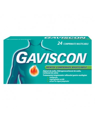 Gaviscon Mentol, 24 comprimate masticabile, Reckitt - STOMAC-SI-ACIDITATE - RECKITT BENCKISER HEALTHCARE