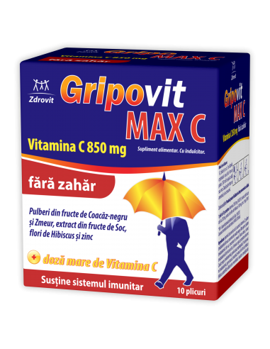 Gripovit Max C fara zahar, 10 plicuri, Zdrovit - RACEALA-GRIPA - ZDROVIT