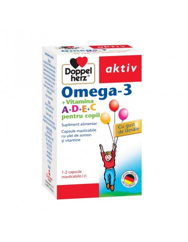 Omega 3 Vitamina A+D+E+C pentru copii, 30 capsule, Doppelherz - MEMORIE-SI-CONCENTRARE - DOPPELHERZ