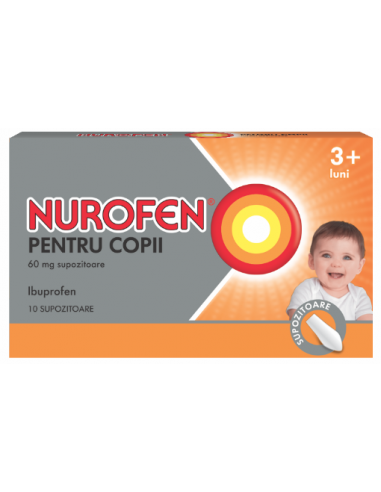 Nurofen  copii 3+ luni 60 mg, 10 supozitoare, Reckitt - DURERE-SI-FEBRA - RECKITT BENCKISER HEALTHCARE