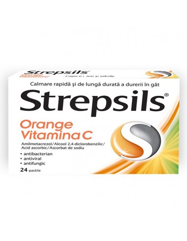 Strepsils Orange Vitamina C, 24 comprimate, Reckitt - DURERE-DE-GAT - RECKITT BENCKISER HEALTHCARE