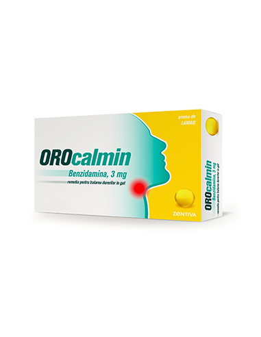 Orocalmin 3 mg cu aroma de lamaie, 20 pastile, Zentiva - DURERE-DE-GAT - ZENTIVA 