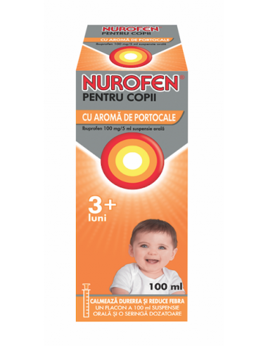 Nurofen 100 mg, copii, aroma de portocale, 100 ml, Reckitt - DURERE-SI-FEBRA - RECKITT BENCKISER HEALTHCARE