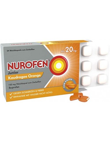 Nurofen Junior 100 mg cu aroma de portocale, 24 capsule - DURERE-SI-FEBRA - RECKITT BENCKISER HEALTHCARE