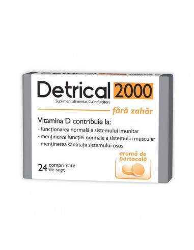 Zdrovit Detrical 2000 fara zahar portocala, 24 comprimate - IMUNITATE - ZDROVIT