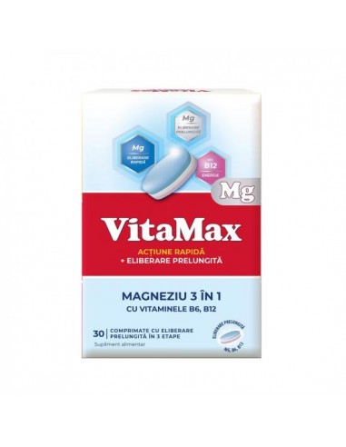 VitaMax Magneziu 3in1, 30 comprimate, Perrigo - VITAMINE-SI-MINERALE - GSK SRL OMEGA PHARMA