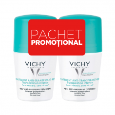 Pachet Deodorant roll-on antiperspirant cu parfum 48h, 50 ml + 50 ml, Vichy