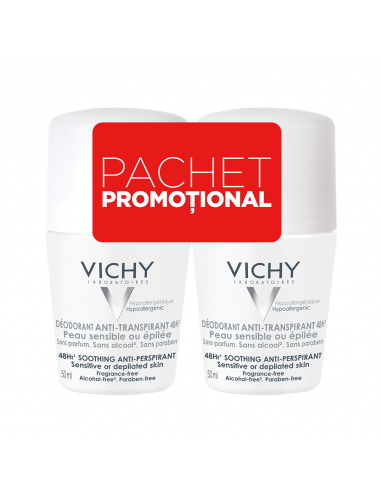 Pachet Deodorant roll-on antiperspirant fara parfum 48h, 50 ml + 50 ml, Vichy -  - VICHY