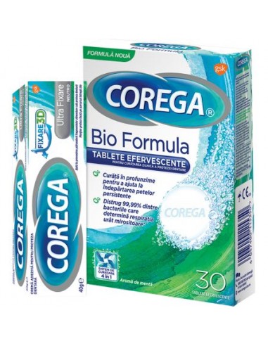 Corega Ultra Fixare Neutro, 40g + Corega Bio Formula, 30 tablete, pachet promo - ADEZIVI-PROTEZE-DENTARE - COREGA