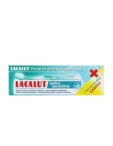 Pasta de dinti Lacalut Extra Sensitive, 75 ml + Periuta de dinti Duo Clean - PASTA-DE-DINTI - LACALUT
