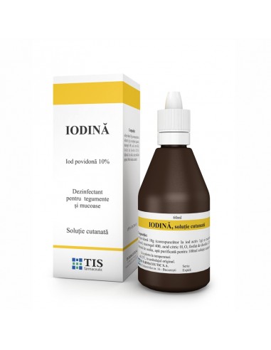 Iodina 10% solutie cutanata, 60 ml, Tis - ANTISEPTICE - TIS FARMACEUTIC