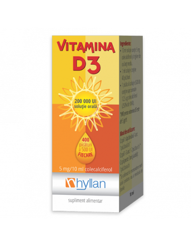 Vitamina D3 solutie orala, 10 ml, Hyllan - VITAMINE-SI-MINERALE - HYLLAN