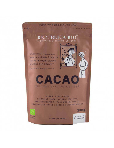 Cacao pulbere ecologica pura, 200 g, Republica Bio - PRODUSE-NATURISTE - REPUBLICA BIO