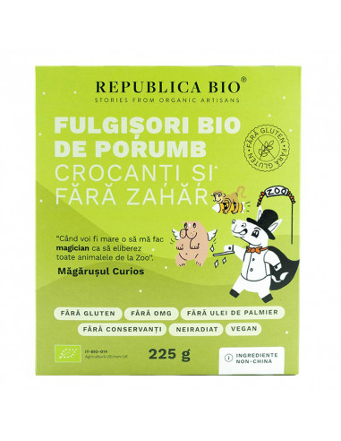 Fulgisori Bio de porumb crocanti fara zahar, fara gluten, 225 g, Republica Bio - PRODUSE-NATURISTE - REPUBLICA BIO