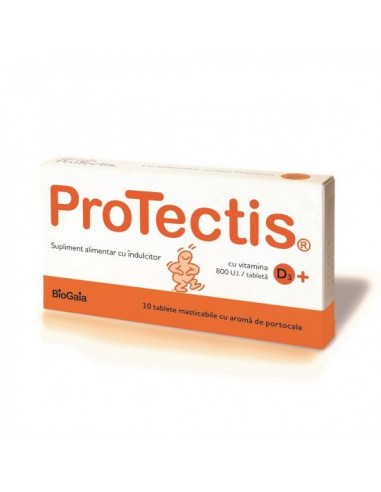 Protectis cu Vitamina D3 800UI, aroma de portocale, 10 tablete masticabile, Ewopharma - PROBIOTICE-SI-PREBIOTICE - PROTECTIS